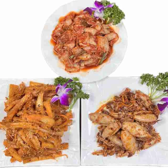 朝鲜族特色拌明太鱼+拌干墨斗+辣白菜各半斤散装真空包装顺丰