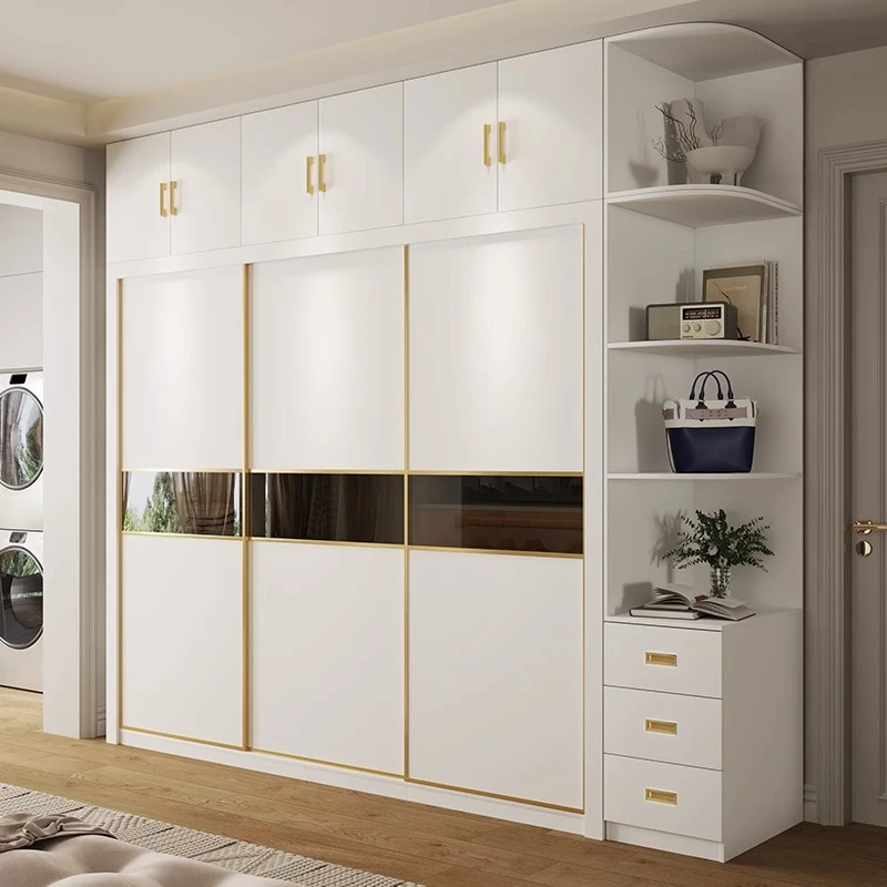 实木多层板现代轻奢衣柜推拉门卧室家用现代简约白色主卧免漆衣橱