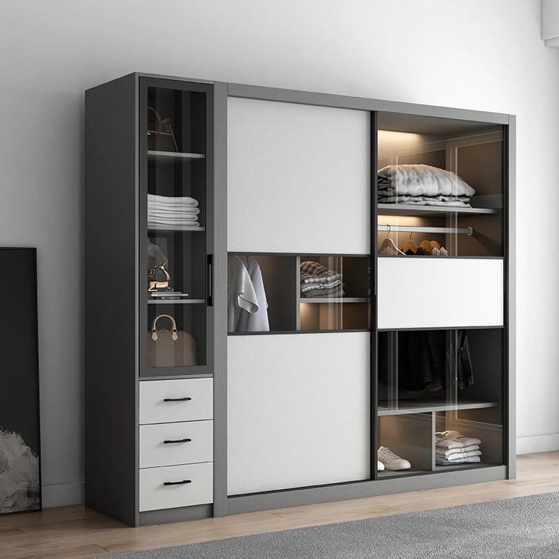 北欧推拉门衣柜现代简约简易衣柜卧室大衣橱家用经济型收纳衣柜