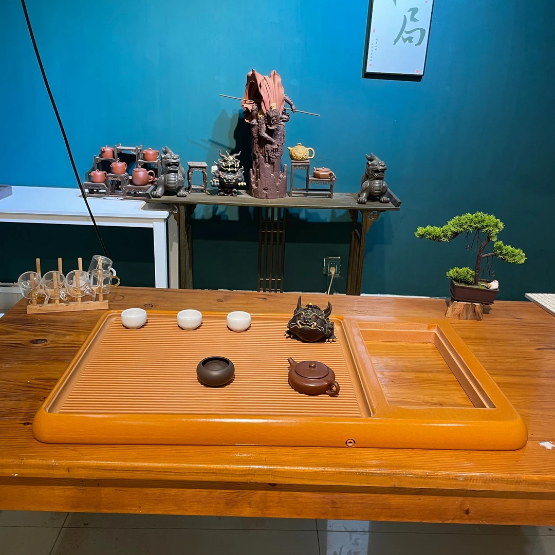 小型茶盘托盘框架款一体式储水排水两用家用简约长方形电木茶盘