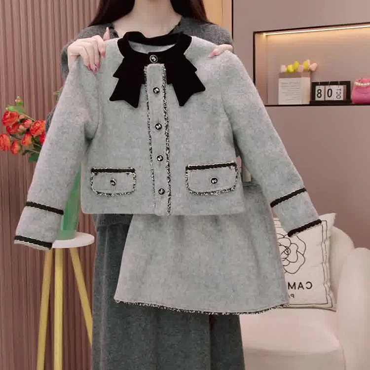 2024秋冬季新款韩版女童夹棉小香风套装中大童时尚外套短裙两件套