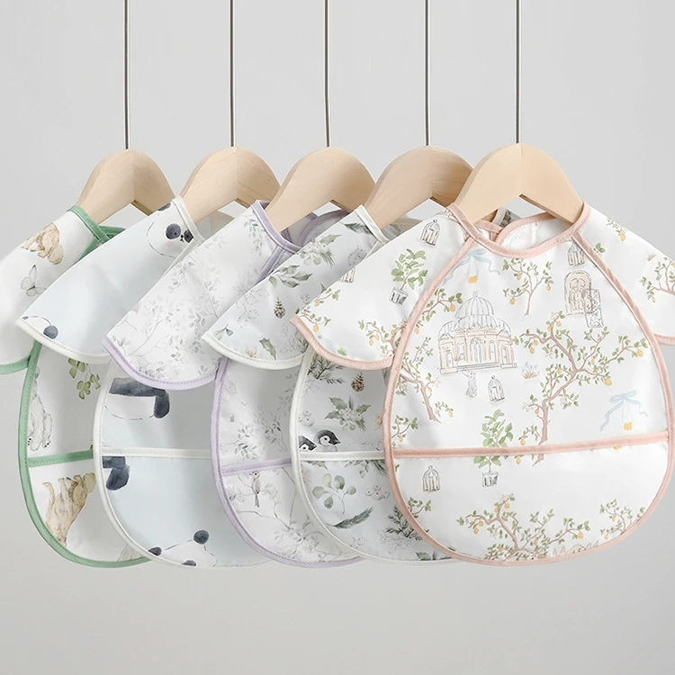 宝宝吃饭围兜婴儿辅食无袖罩衣夏季防水口水巾儿童防脏饭兜反穿衣