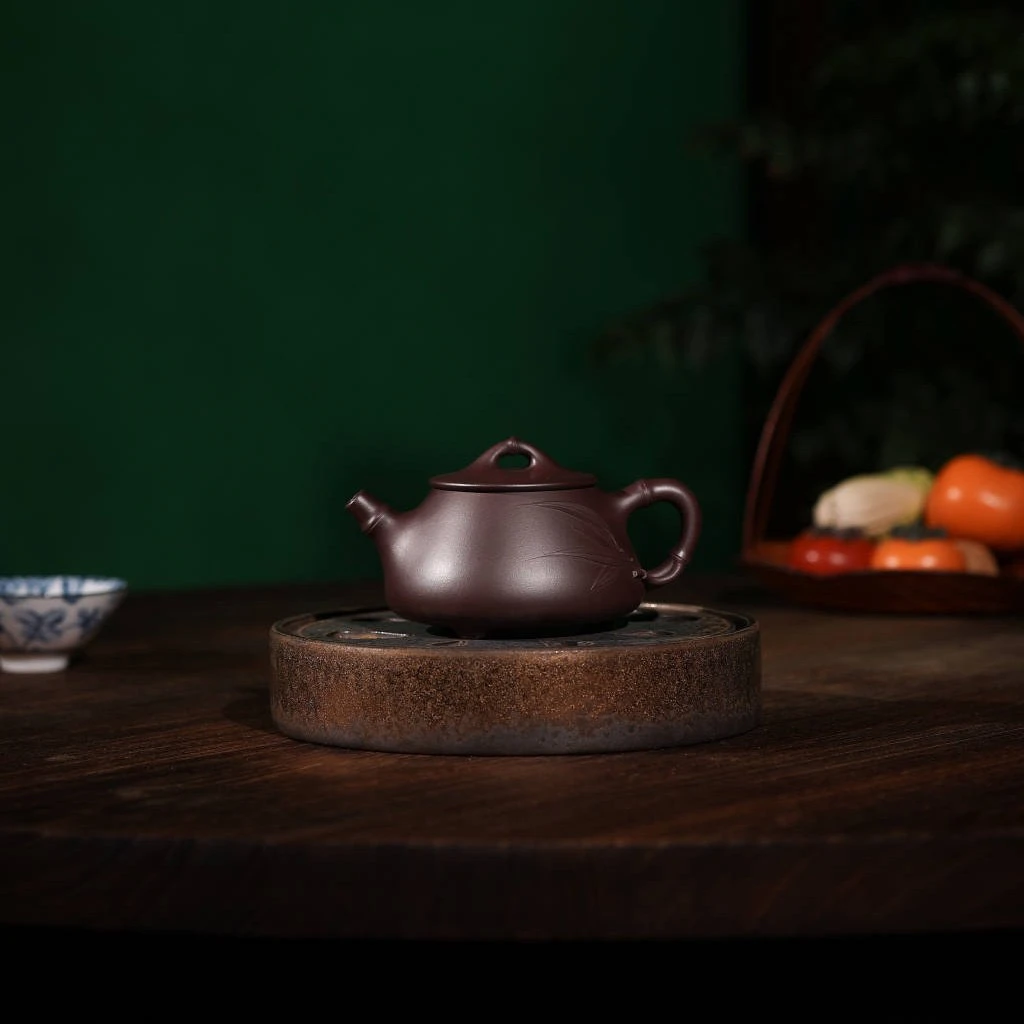 竹节石瓢 全手工 240cc 四十年年老紫泥23孔出水孔