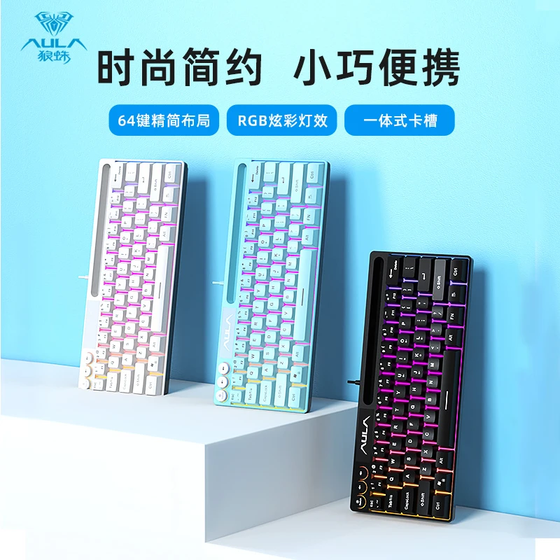 狼蛛小型键盘有线RGB笔记本台式电脑办公静音简约发光键盘便携