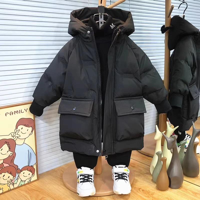 男童羽绒服冬季2025新款儿童冬装女宝宝中长款男孩白鸭绒加厚外套