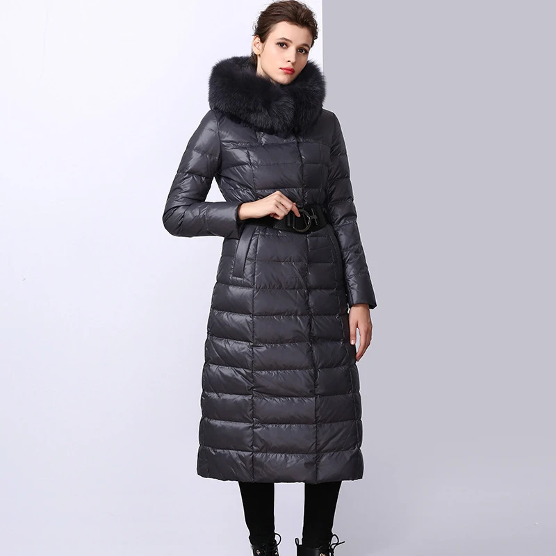 2024冬季新款加长加厚修身羽绒服女长款过膝狐狸獭兔大毛领连帽朝
