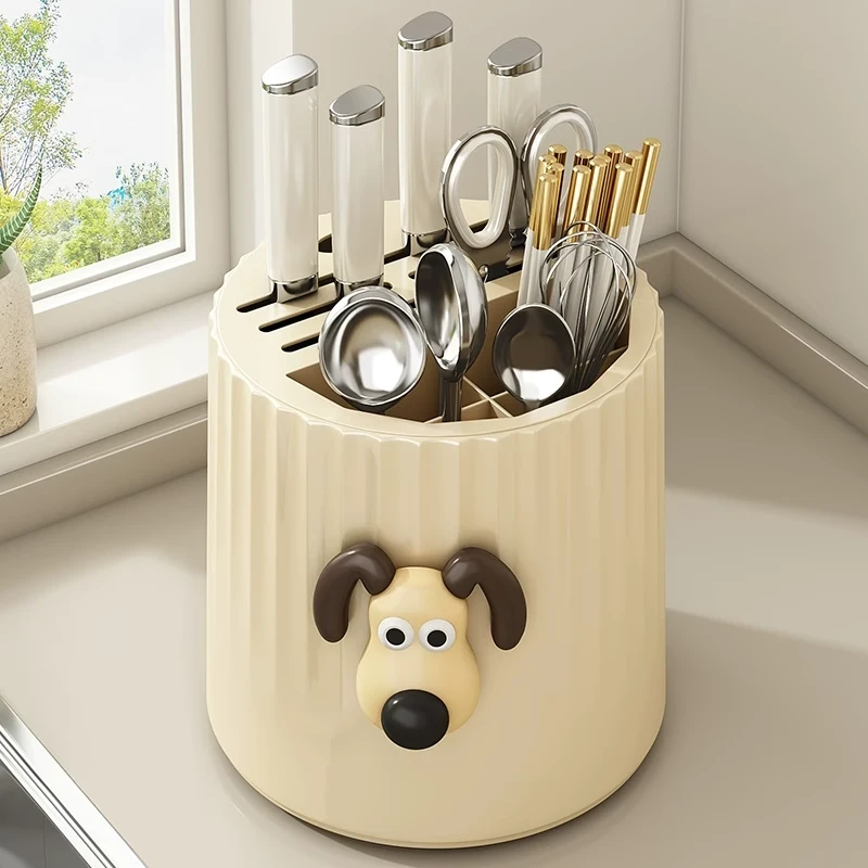 旋转刀架置物架多功能筷子勺子筒厨房台面菜刀架筷笼一体收纳神器