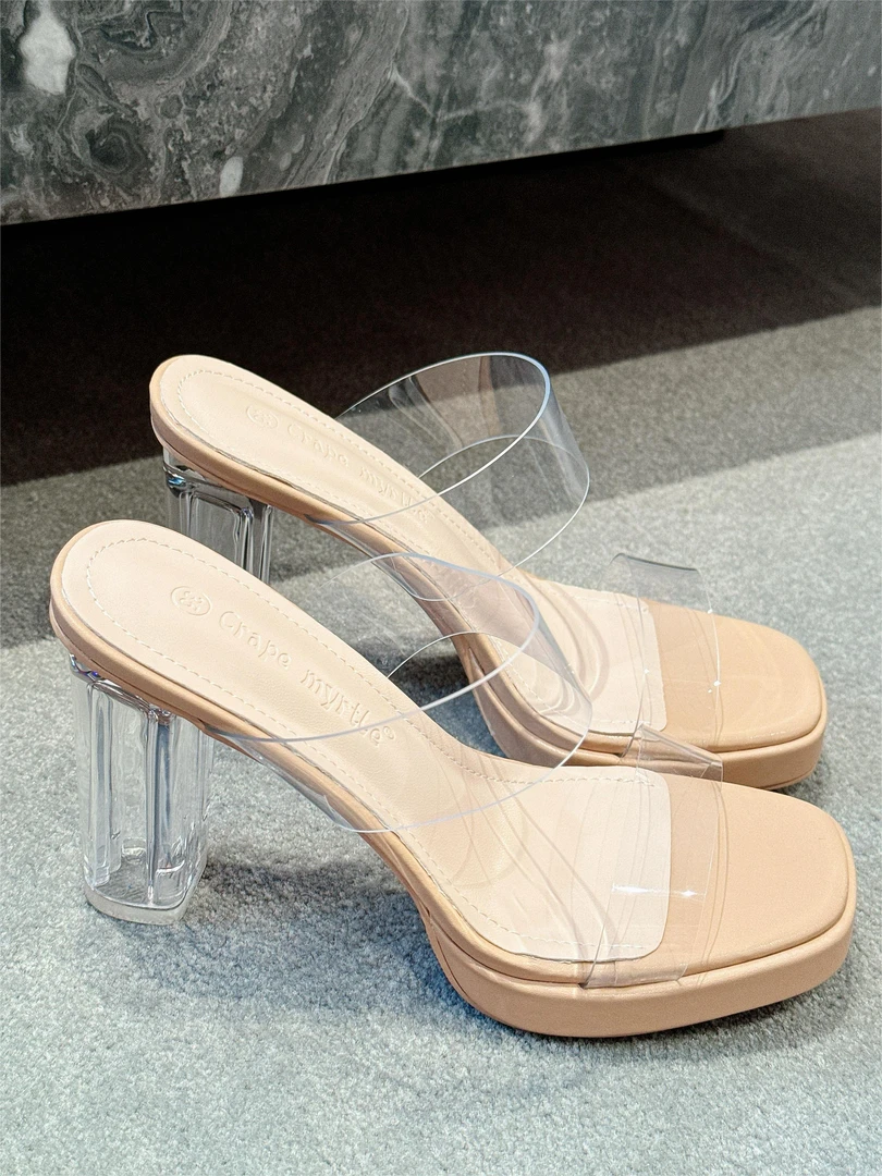 【自留推荐】DX105春夏新款 透明高跟鞋凉拖鞋9cm防水台高 2cm 码