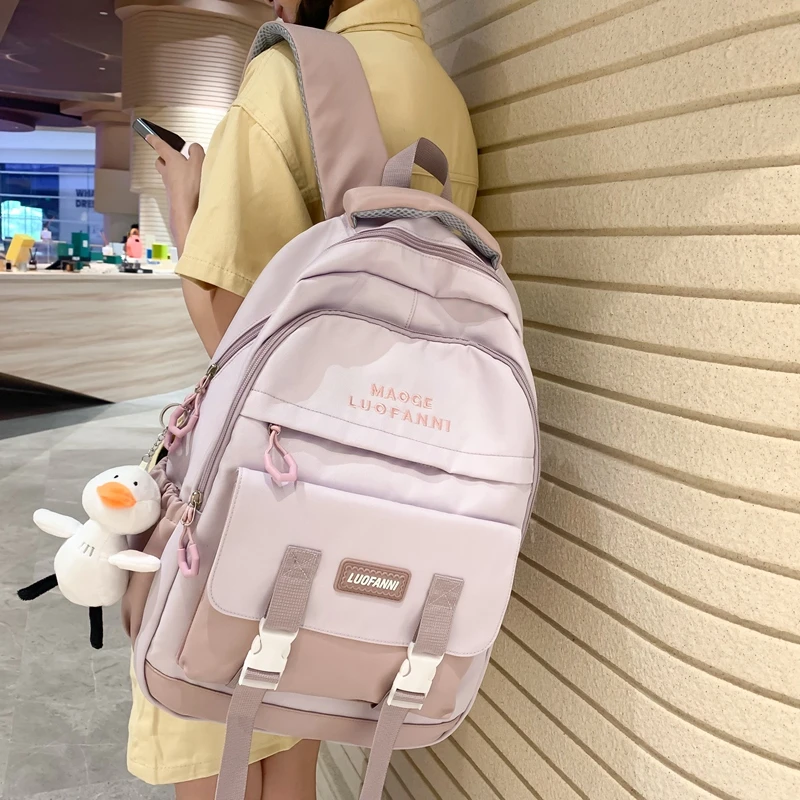 日系工装风书包女韩版高中学生初中生大容量撞色双肩包旅行背包男