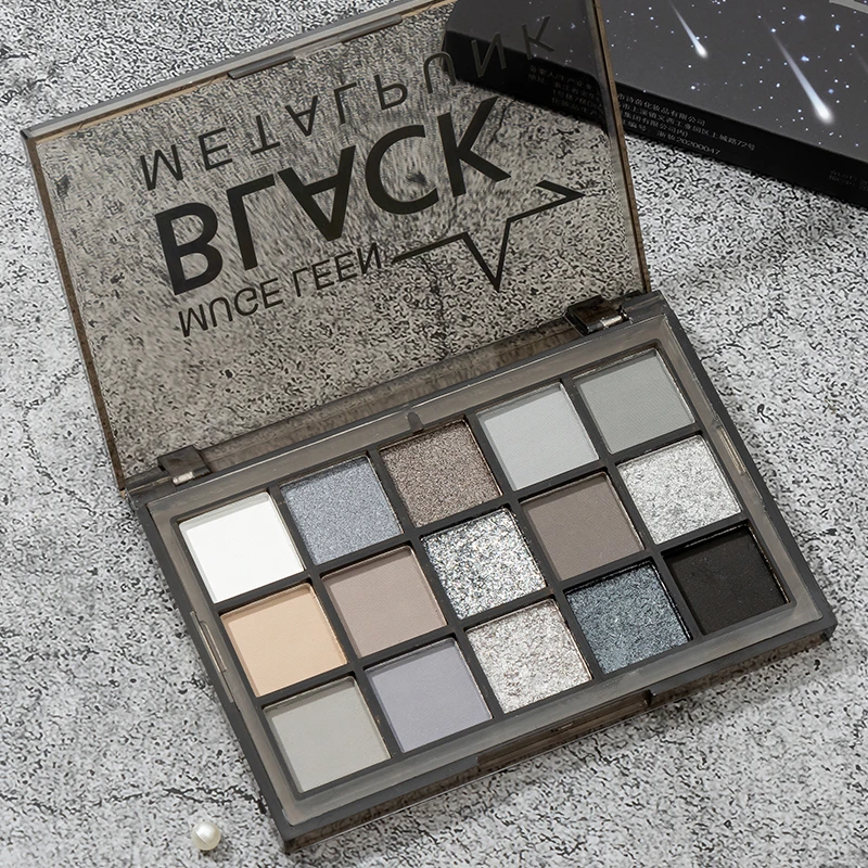 MUGELEEN15色暗夜骑士眼影盘烟熏妆冷系彩妆学生朋克眼影水泥盘