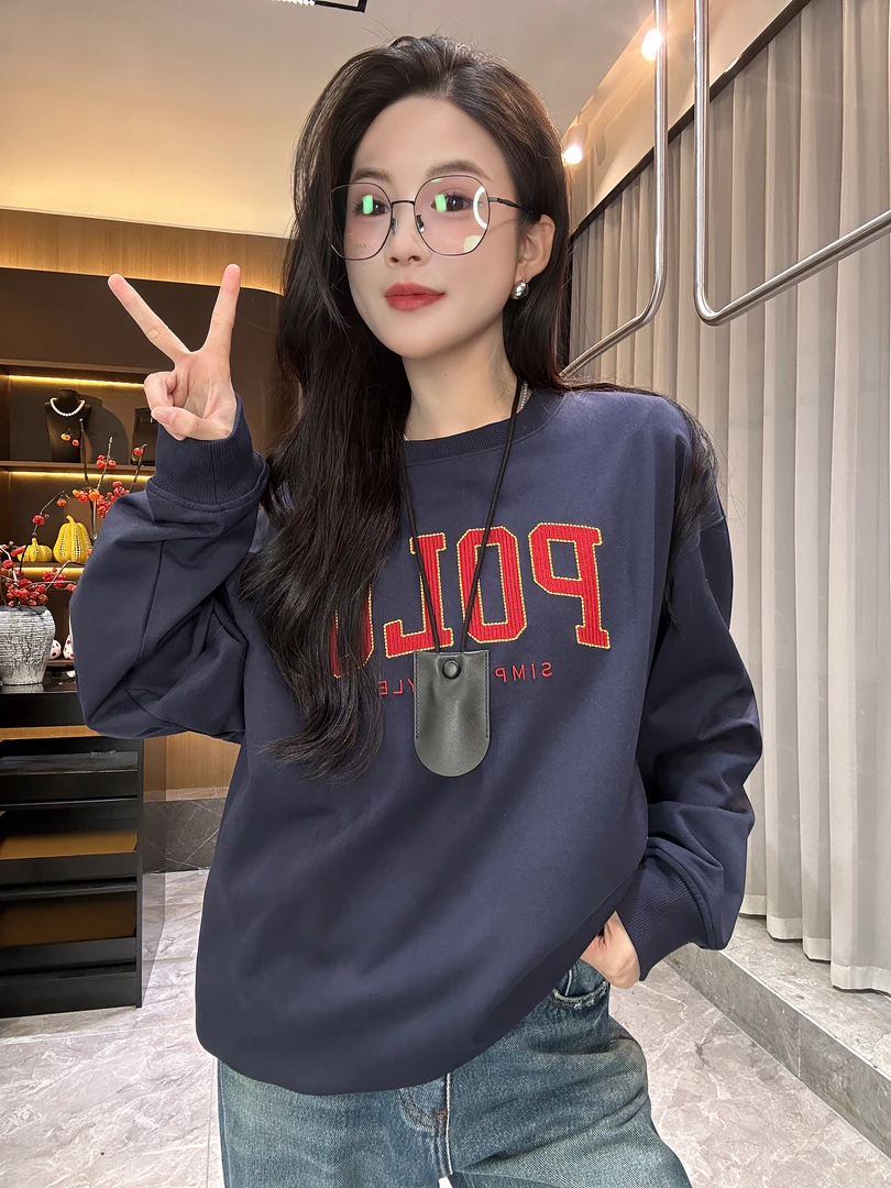 【亚楠本楠】POLO◆戚薇同款全万针刺绣复古高级感圆领长袖卫衣6075