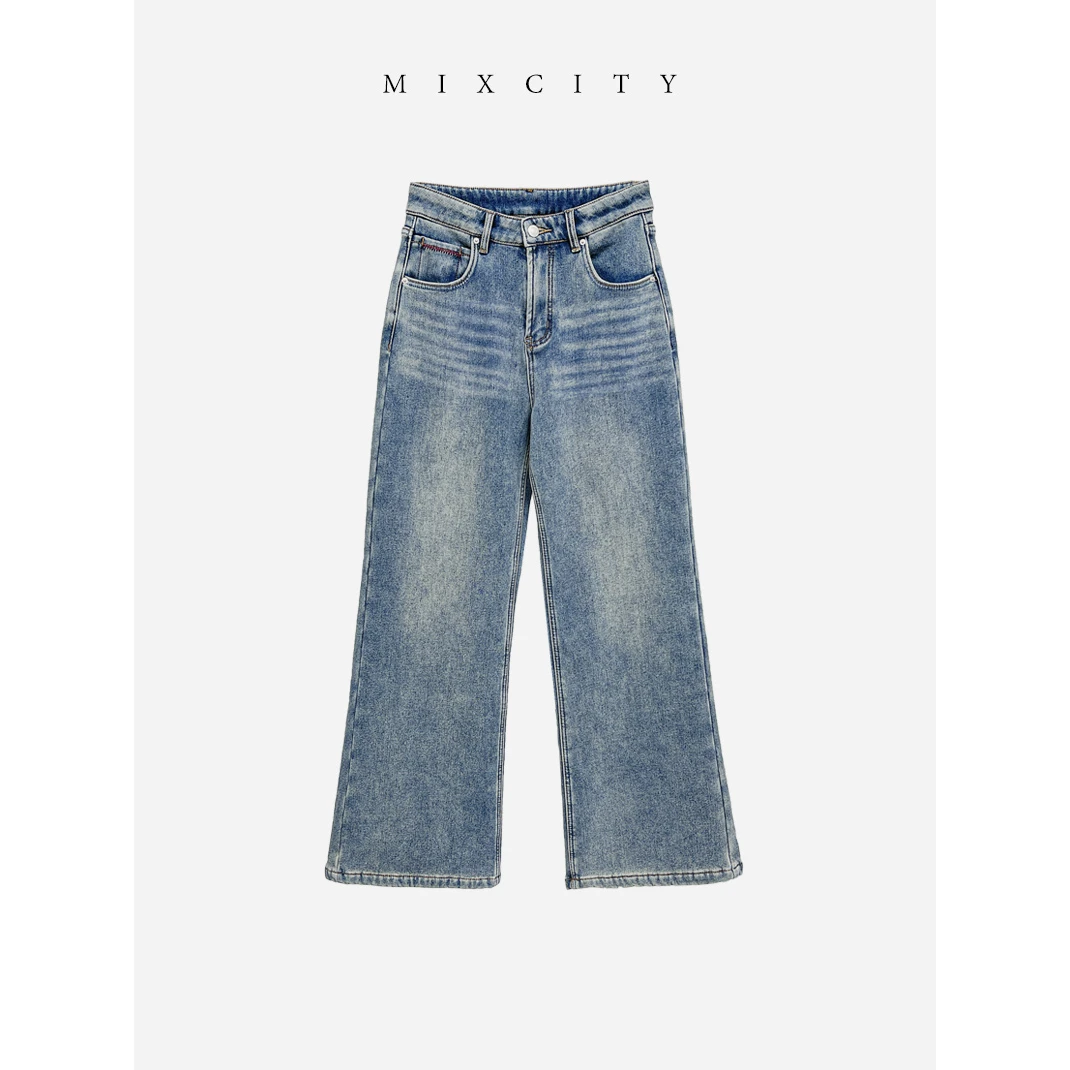 【亚楠本楠】浅牛◆土耳其面料冬款加厚加绒保暖复古牛仔裤6309