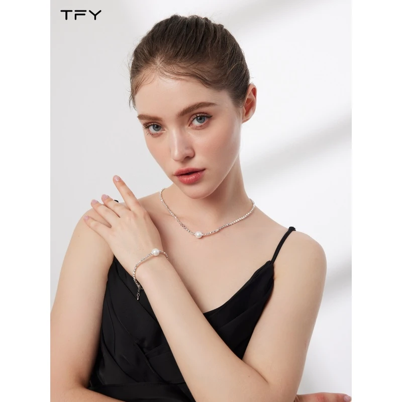 铜合金玻璃项链 碎银子珍珠项链女2023年新款爆款锁骨链小众设计