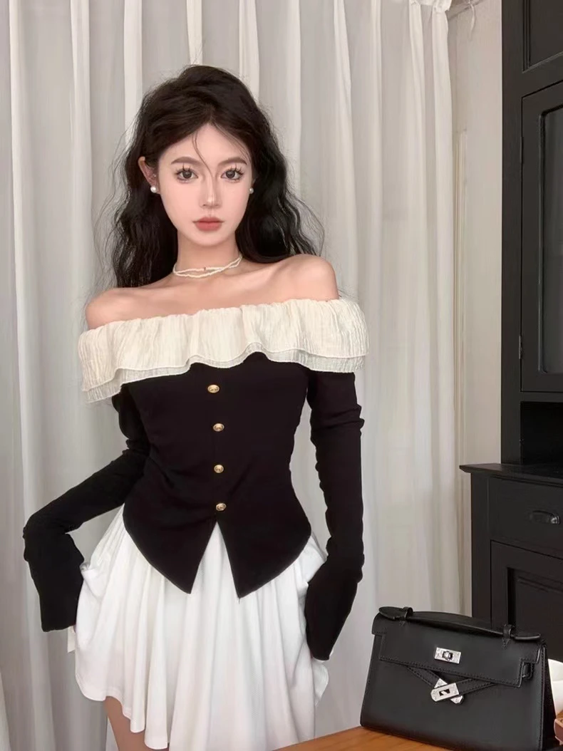 设计感法式黑色收腰上衣气质显瘦长袖小众设计时尚设计减龄设计感