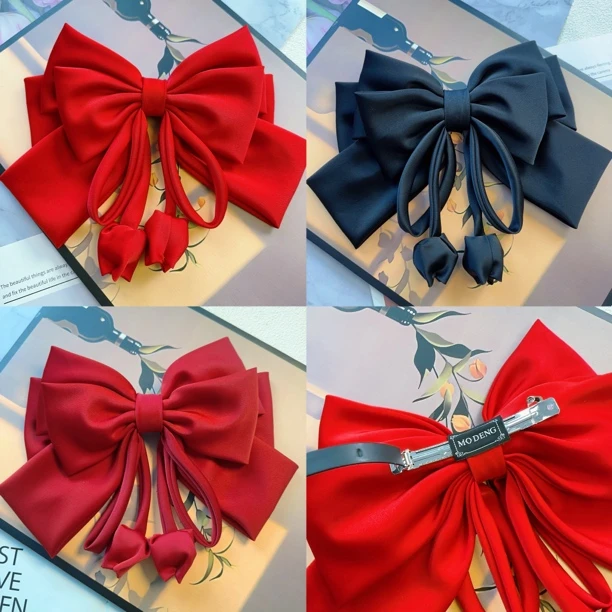 高级缎面时尚织带郁金香花苞弹簧夹发夹