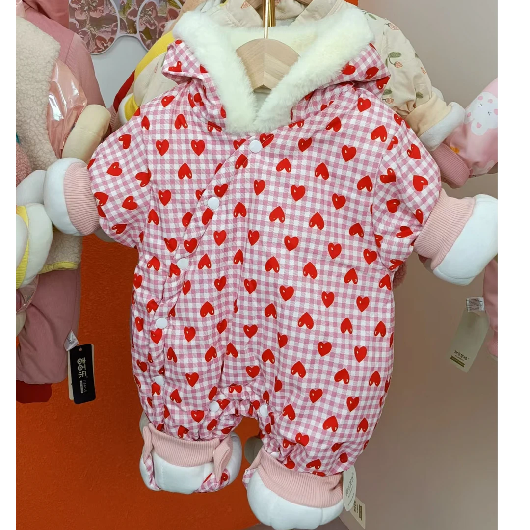 新品上新!冬季宝宝加绒加厚连帽保暖儿童婴儿幼儿带帽连体哈衣