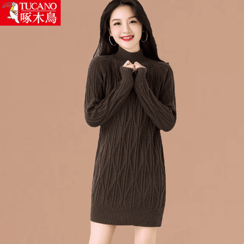 羊绒衫羊毛衫女中长款秋冬季加厚保暖内搭配大衣的打底女士毛衣裙