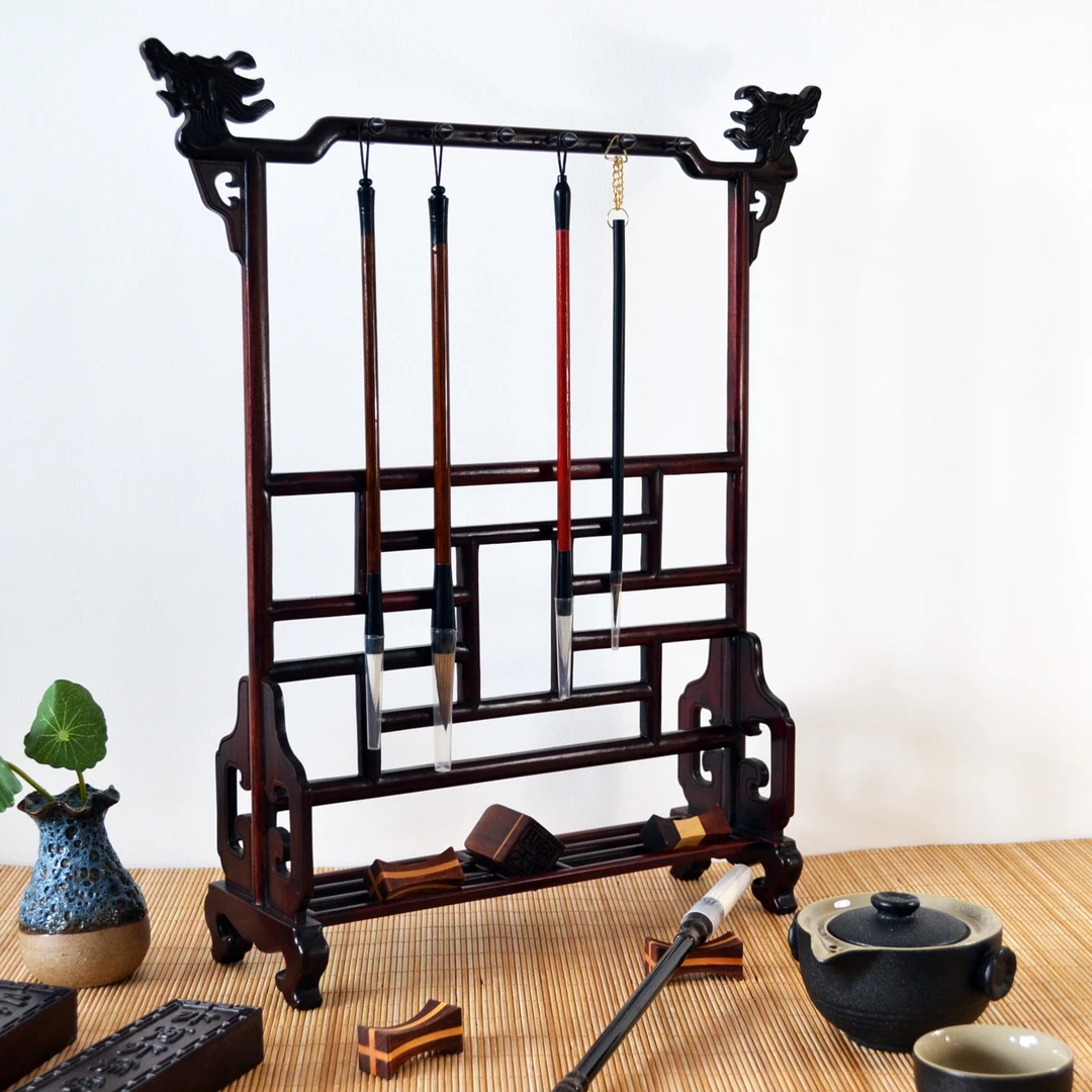明式大号红酸枝龙头11针毛笔架 库存大福利 笔挂（45*39*11厘米）