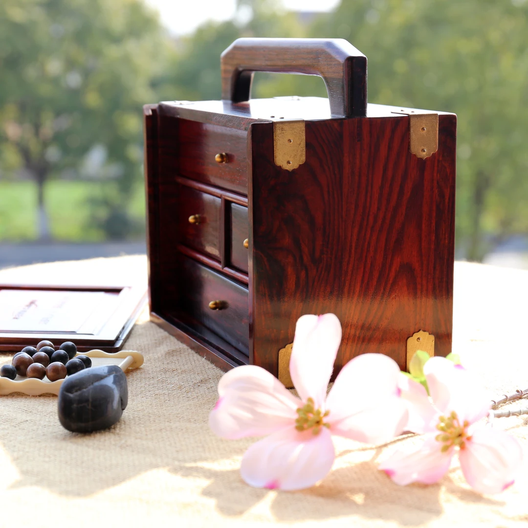 大红酸枝明式手提盒 4个抽屉   （18*18*12厘米）大福利