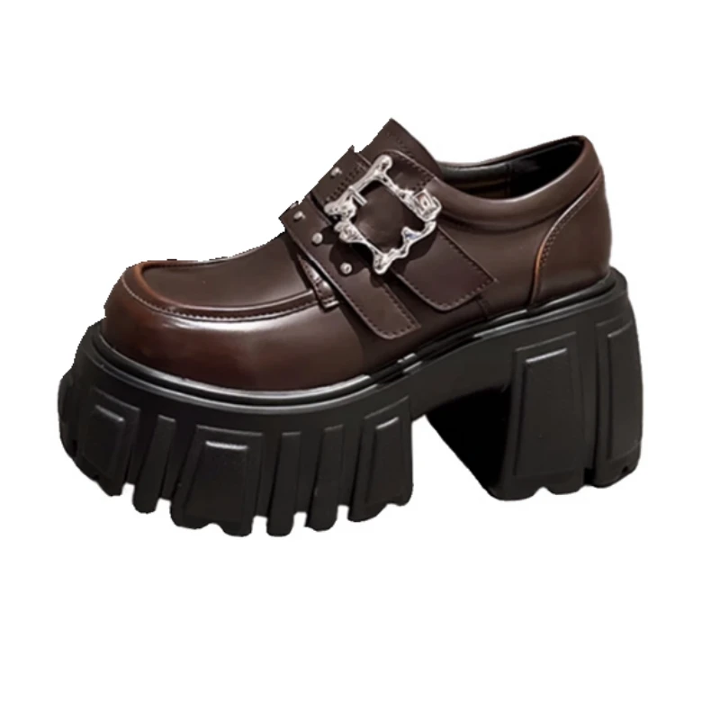 时尚百搭休闲透气松糕厚底粗跟乐福女鞋