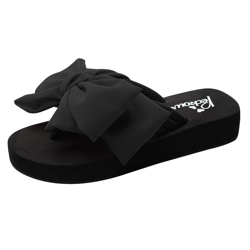 四季时尚百搭休闲松糕底鞋网红厚底高跟夹脚夹趾