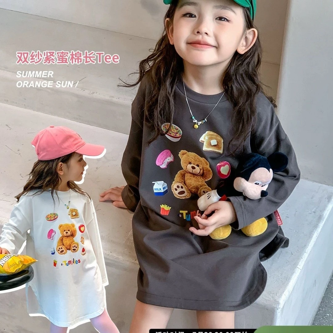 女童连衣裙2025春秋新款儿童卡通T恤裙子长袖连衣裙儿童打底外穿