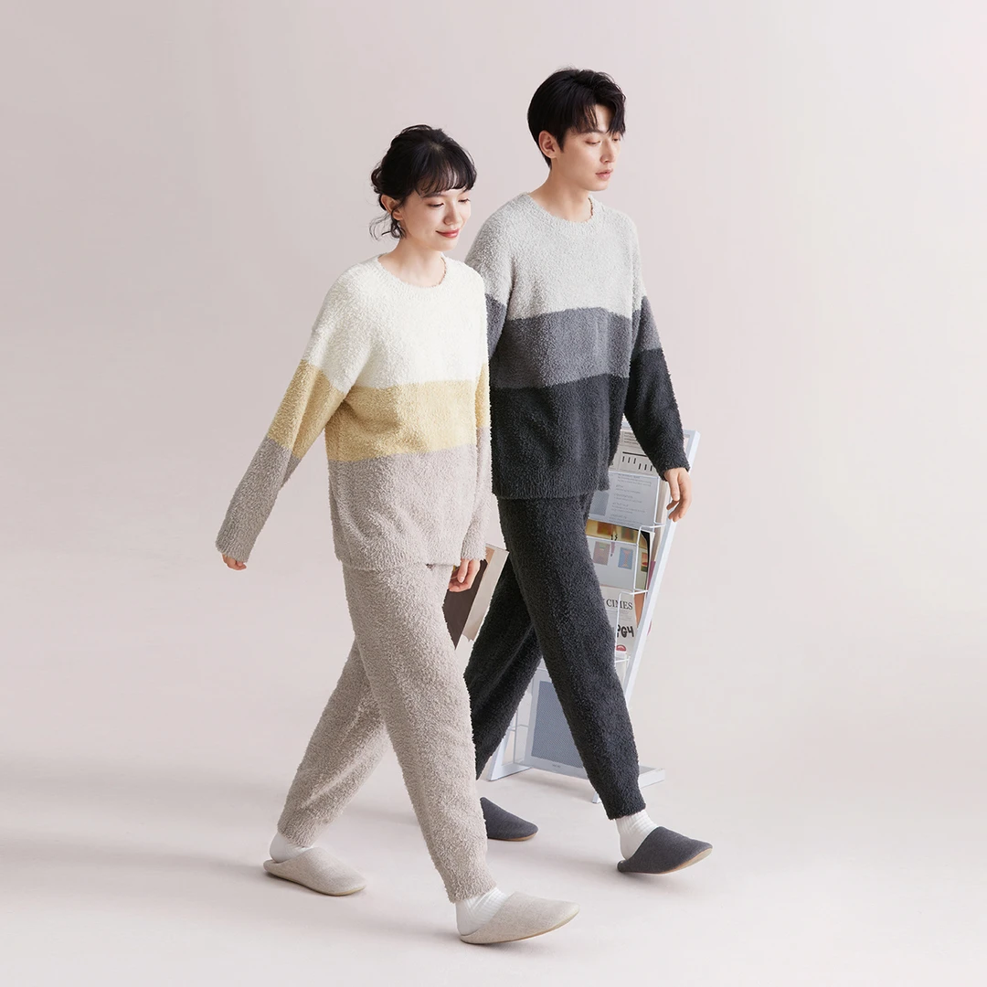 红豆【半边绒】情侣睡衣女珊瑚绒秋冬季保暖家居服男士套头网红套装