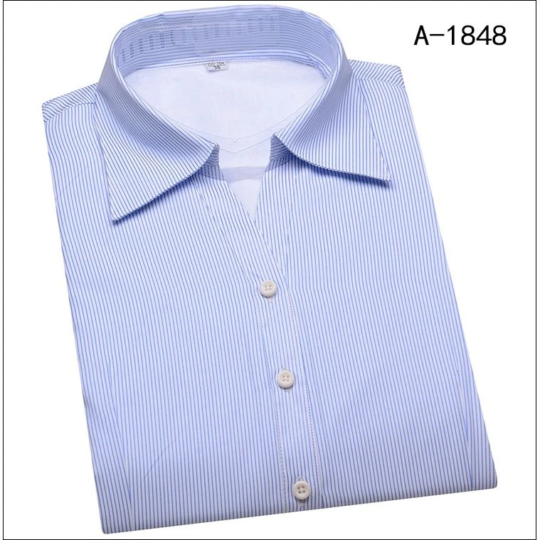 保暖女士蓝色条纹加绒加厚衬衫方领修身工装银行职业装大码棉衬衣