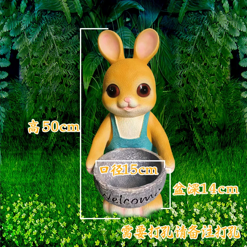 阳台花园庭院落地摆件可爱兔子背篓落地装饰品家庭清新园林田园