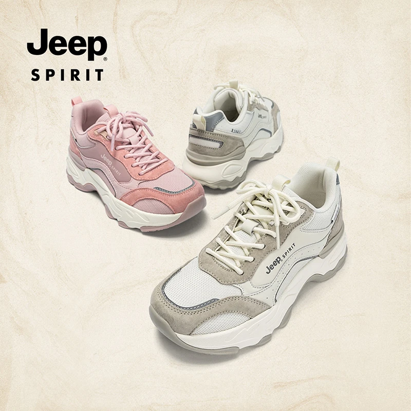 JEEPSPIRIT厚底网面透气轻便运动休闲鞋2025新款女鞋粉色老爹鞋