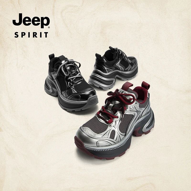 JEEPSPIRIT厚底增高显脚老爹鞋女2024新款秋季复古潮流运动休闲鞋