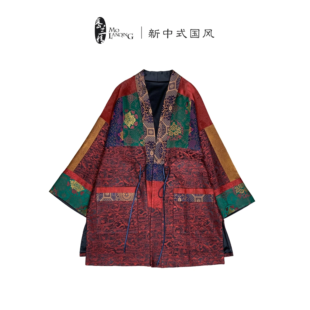 【时运】宋锦新中式国风v领开衫中国风撞色落肩袖宽松上衣外套3881