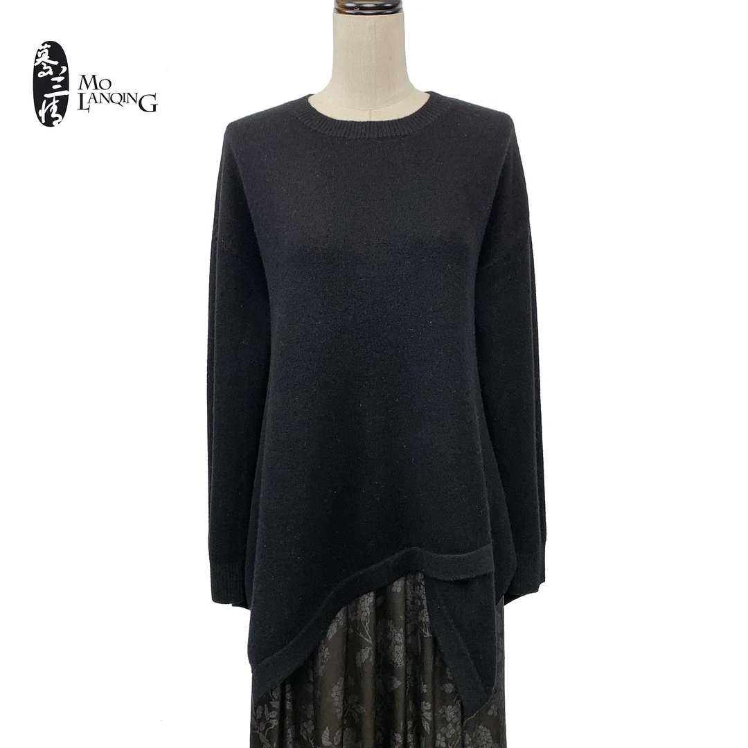 设计师调性时尚休闲百搭圆领宽松秋冬长袖上衣6320