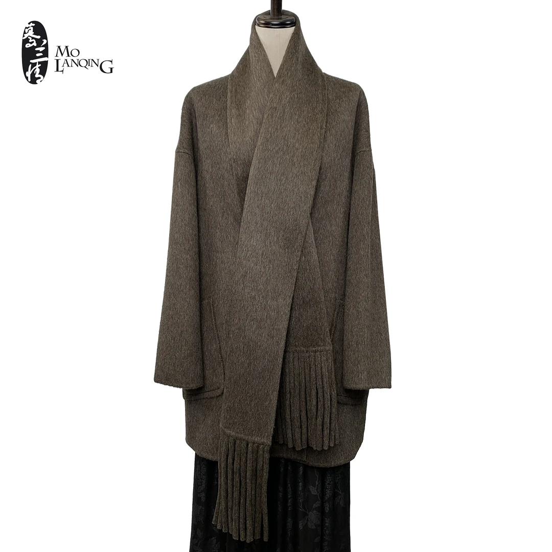 【牛角扣大衣】轻奢百搭女士休闲宽松中长款秋冬毛呢大衣3449