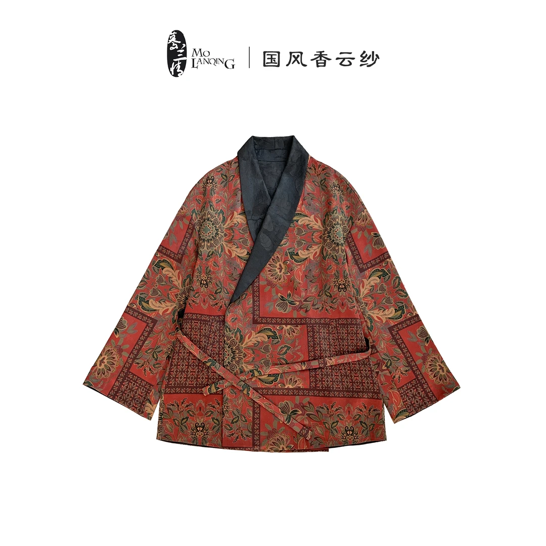 【梦晚】香云纱新中式国风复古宽松翻领双面开衫上衣外套开衫3883