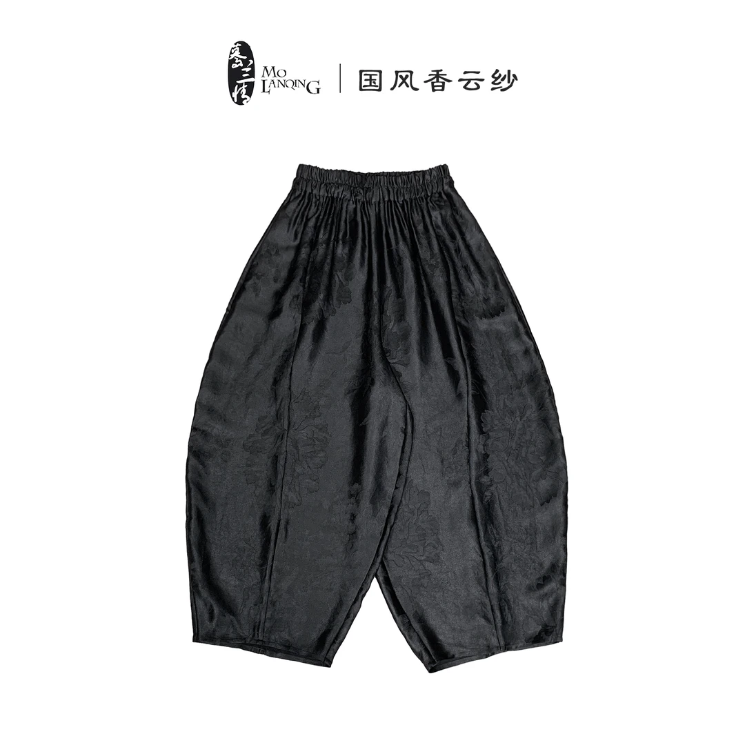 【似水流年】香云纱提花松紧腰休闲百搭宽松透气长裤女裤禅裤2501