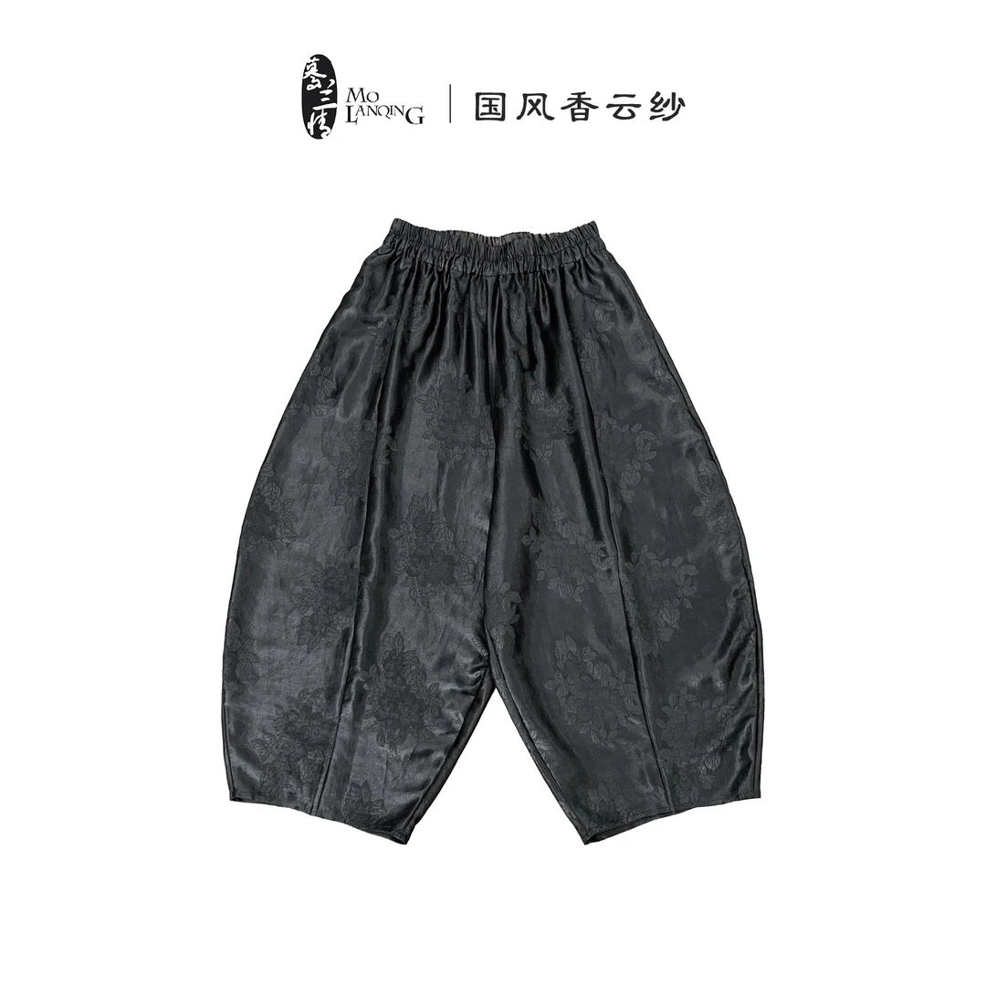 【瀚海】香云纱重缎提花松紧腰休闲百搭宽松透气长裤女裤禅裤2457