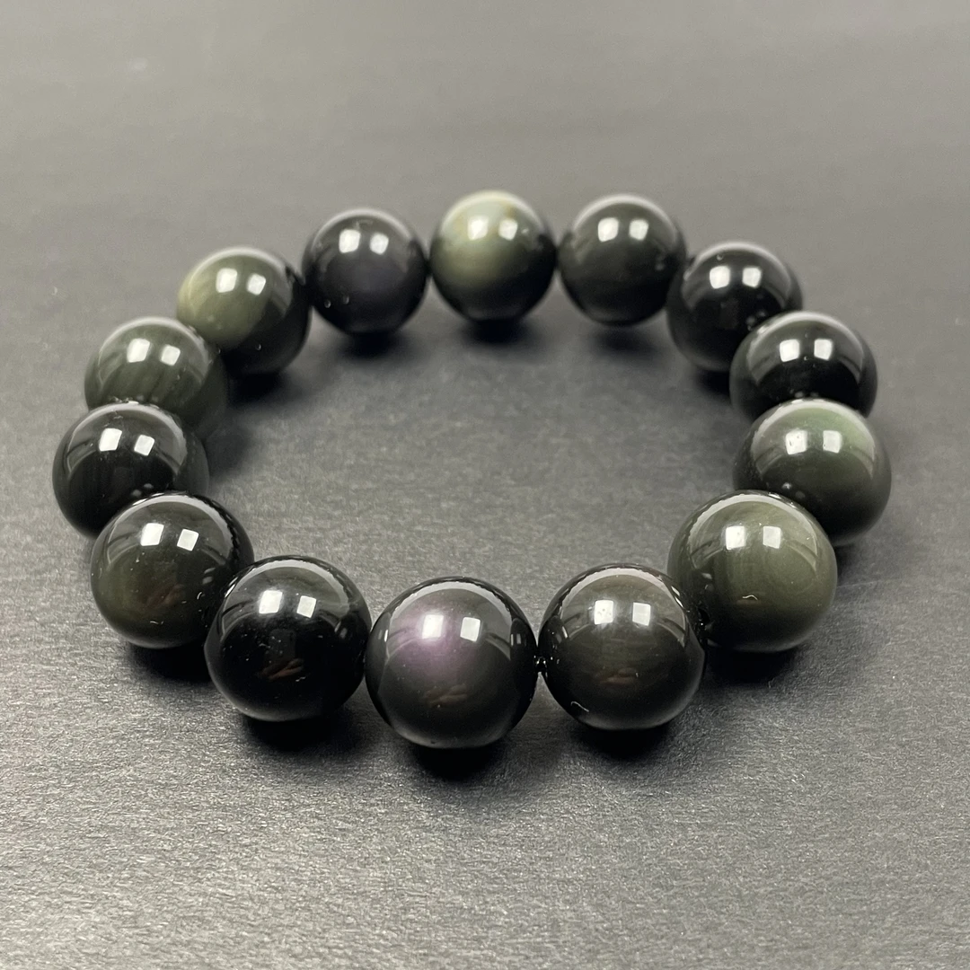男士彩虹眼黑曜石素圈手链男女情侣简约时尚本命年转运珠渐变单圈