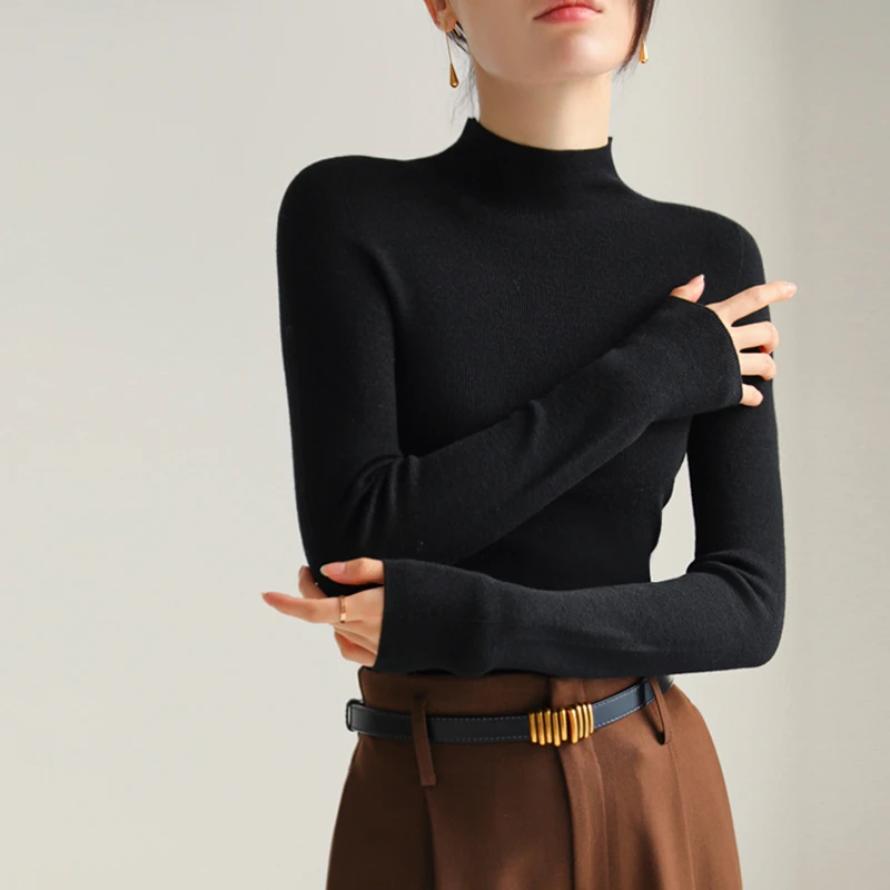 【100%精纺羊毛可机洗】9855半高领新澳纱线岛精无缝羊毛打底衫