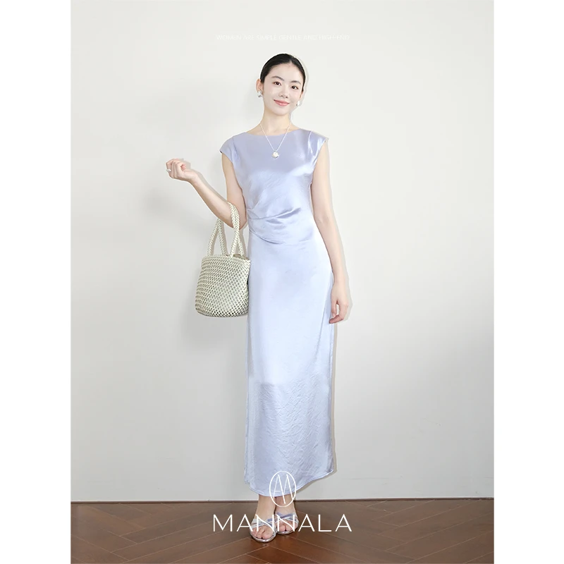 MANNALA丨“紫玉裙”进口三醋酸简约通勤凉感重缎垂感连衣裙Q8113