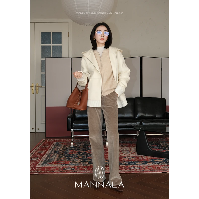 MANNALA丨“慢生活”定织极简羊驼兔绒休闲通勤连帽拉链外套Q6232