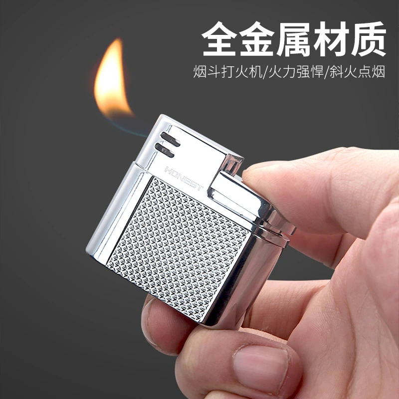 新款烟斗充气打火机斜火点烟器便携创意打火机男士手工高档复古