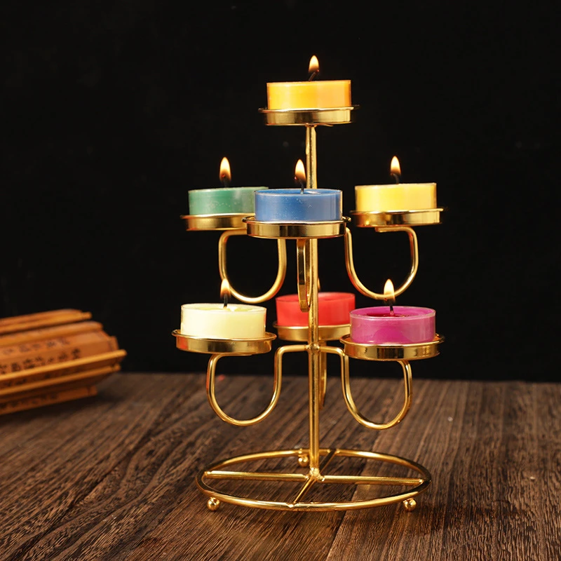 七星莲花灯座酥油灯架双层合金油灯架酥油灯蜡烛台架长明灯供佛具