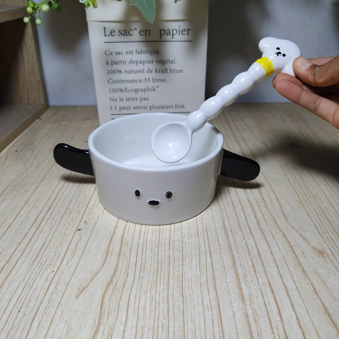 4.5英寸可爱帕恰狗双耳碗带勺子 2件套微瑕 凑满20元包邮