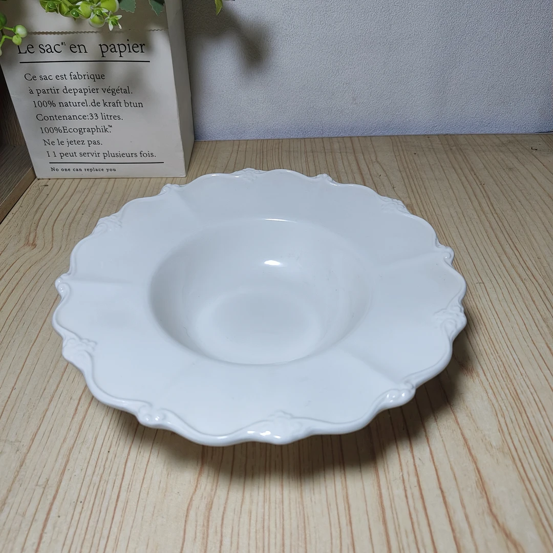 9英寸欧式宫廷白色蕾丝花边意面盘草帽碗微瑕 凑满20元包邮手工