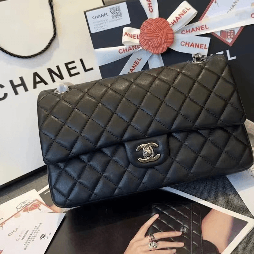 95新 Chanel/香奈儿 3102401/黑银中号光面cf/-安娜专属