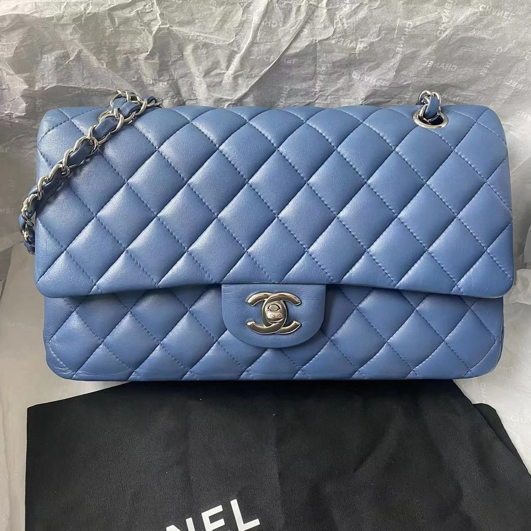 95新 Chanel/香奈儿 4010502蓝色光面中号cf包