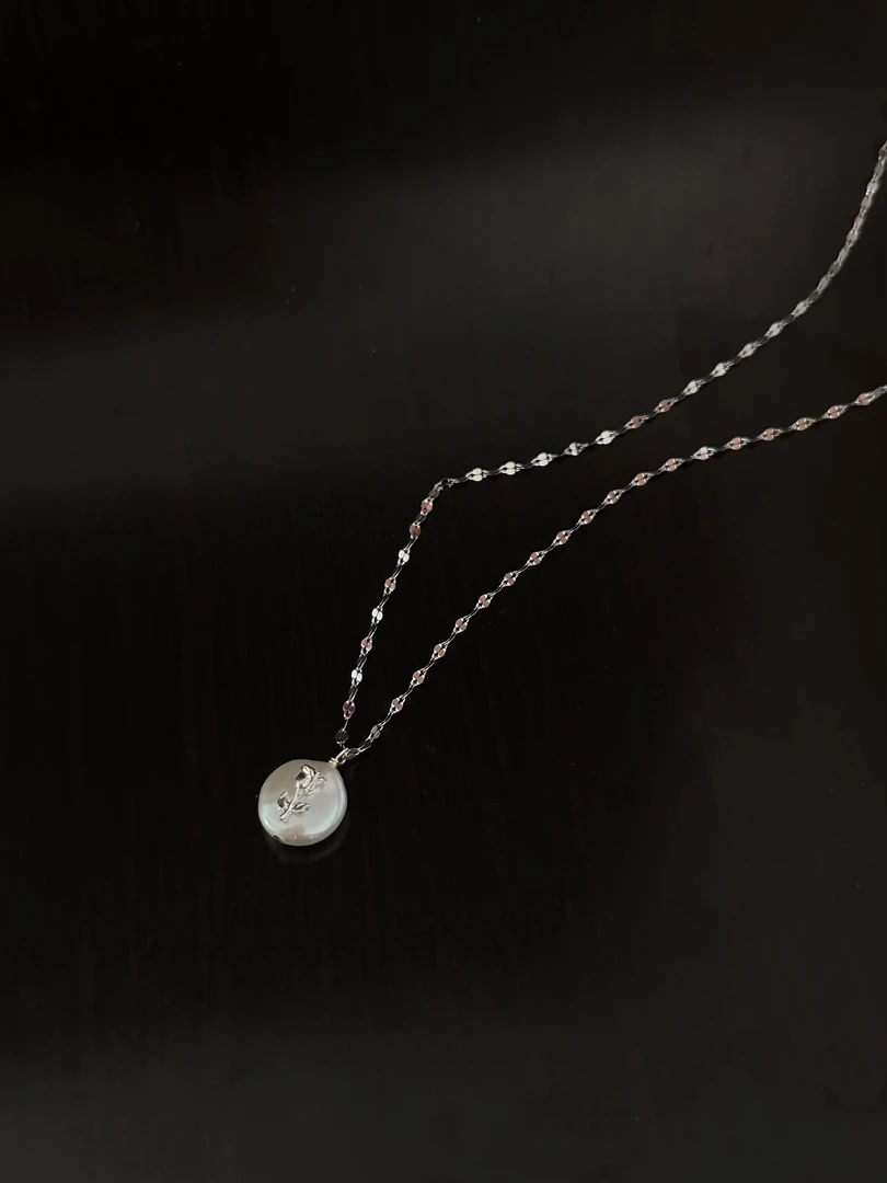 坠链均925银仿珍珠 时尚百搭气质韩风巴洛克玫瑰项链4003