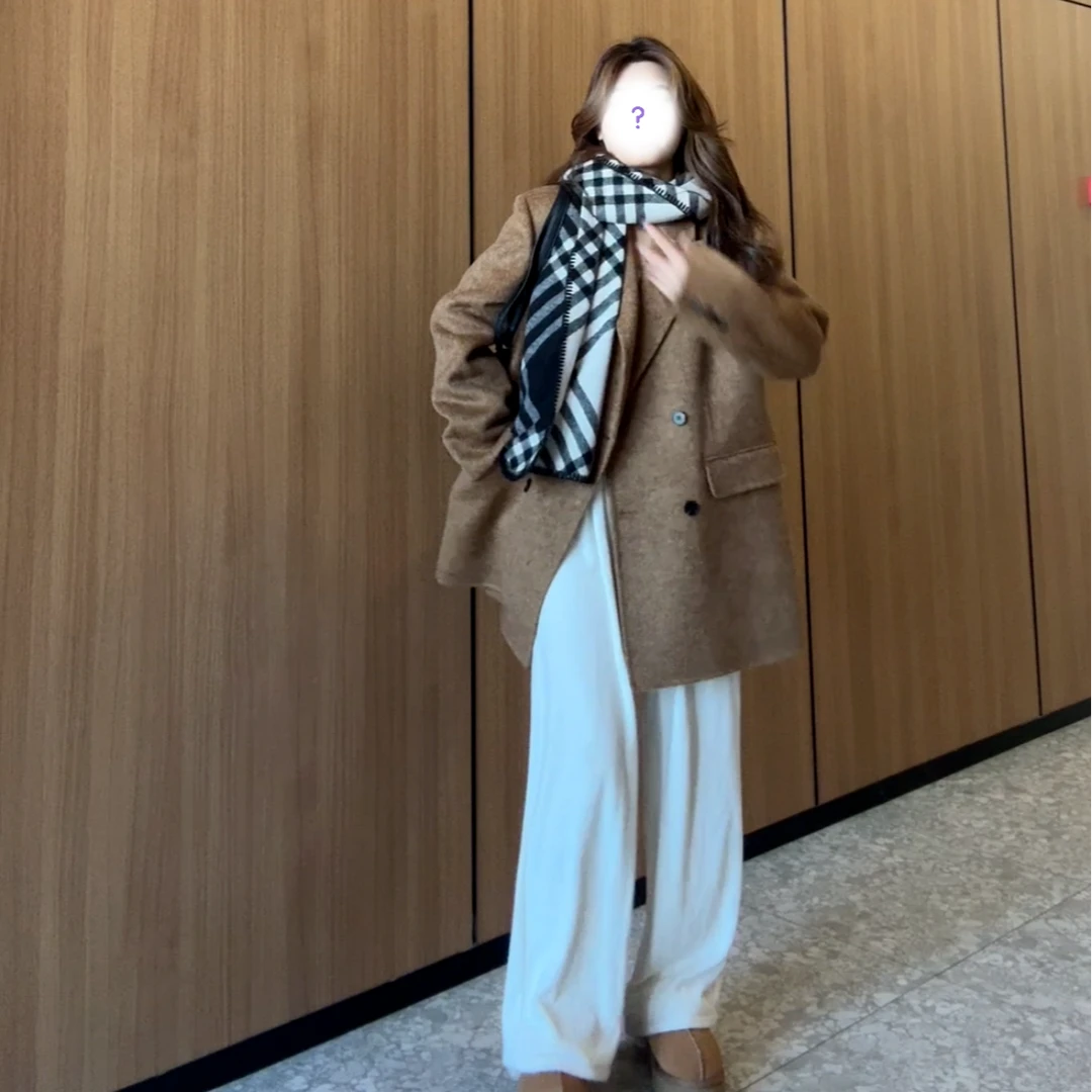 【男友风】25新款韩版气质时尚百搭宽松双排扣短款双面大衣