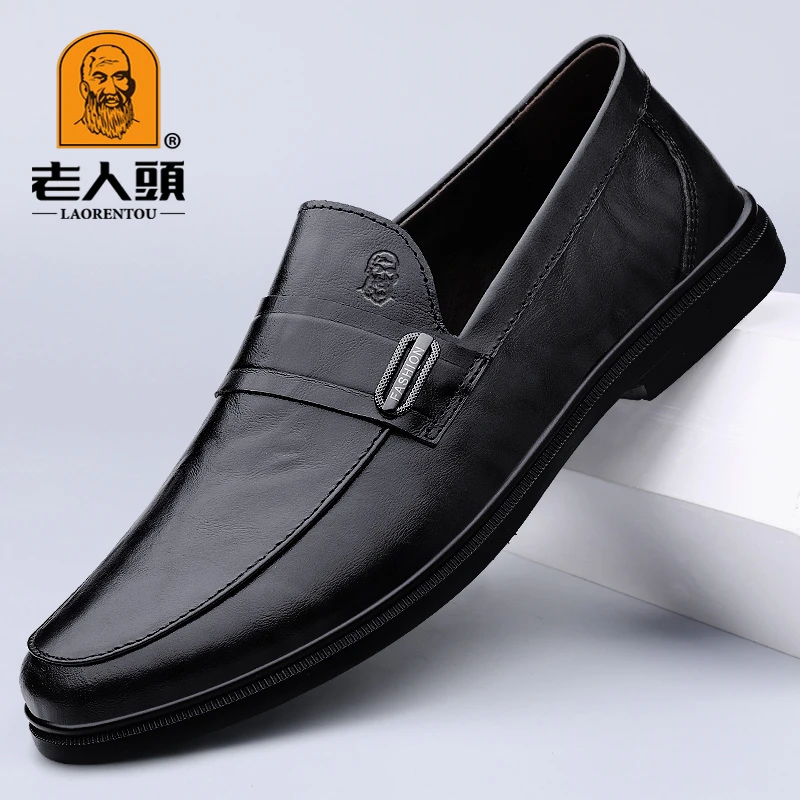 老人头豆豆鞋男2025新款春夏季男鞋夏季真皮商务男士休闲皮鞋软底